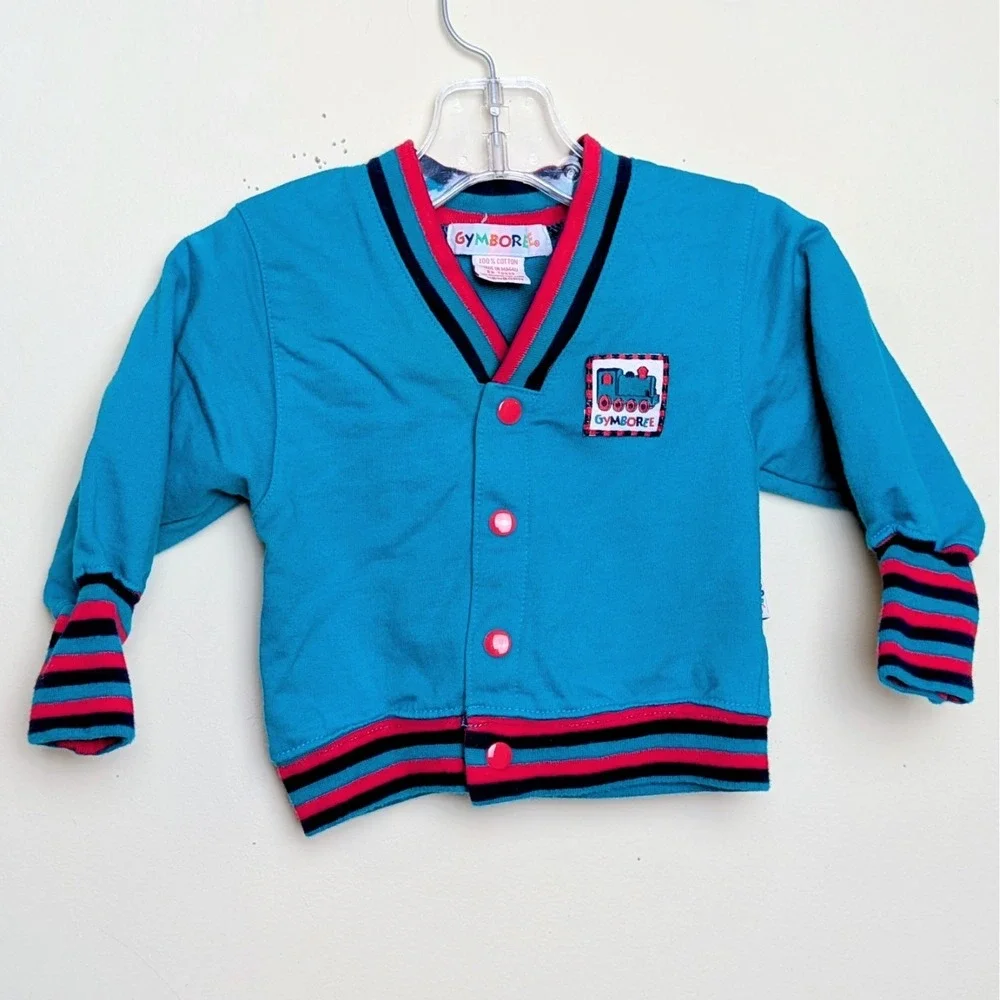 Vintage Gymboree Rainbow Tag Train Applique Cotton‎ Cardigan Sweater Newborn